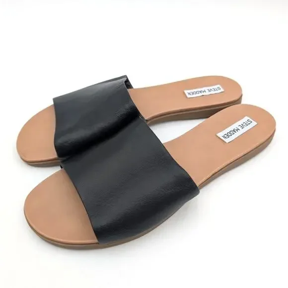 Steve Madden Kailey Slide Sandal Open Toe Women's Leather Black Size US11 EU42